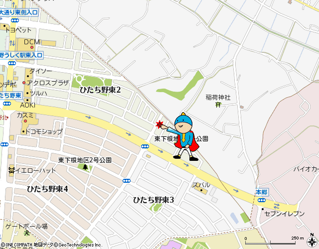 茨城県牛久市ひたち野東２丁目２１付近の地図